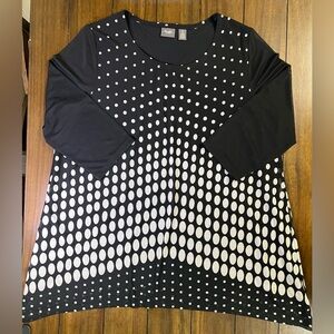 Chico’s Travelers 3/4 Sleeve Tunic Top - Black/White Polka Dot - Size: 3 (XL/16)